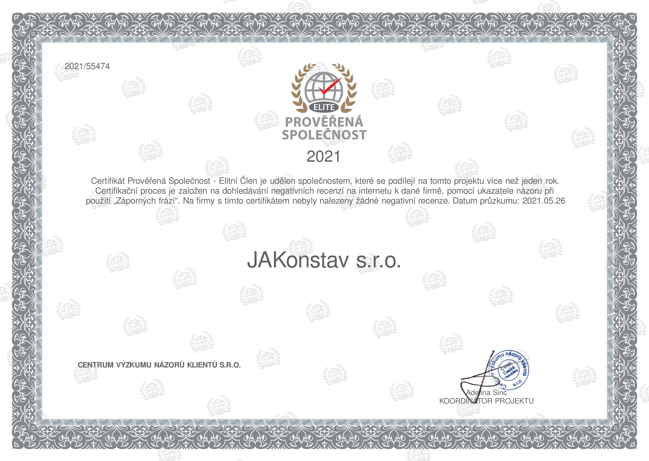 jakonstav certifikát